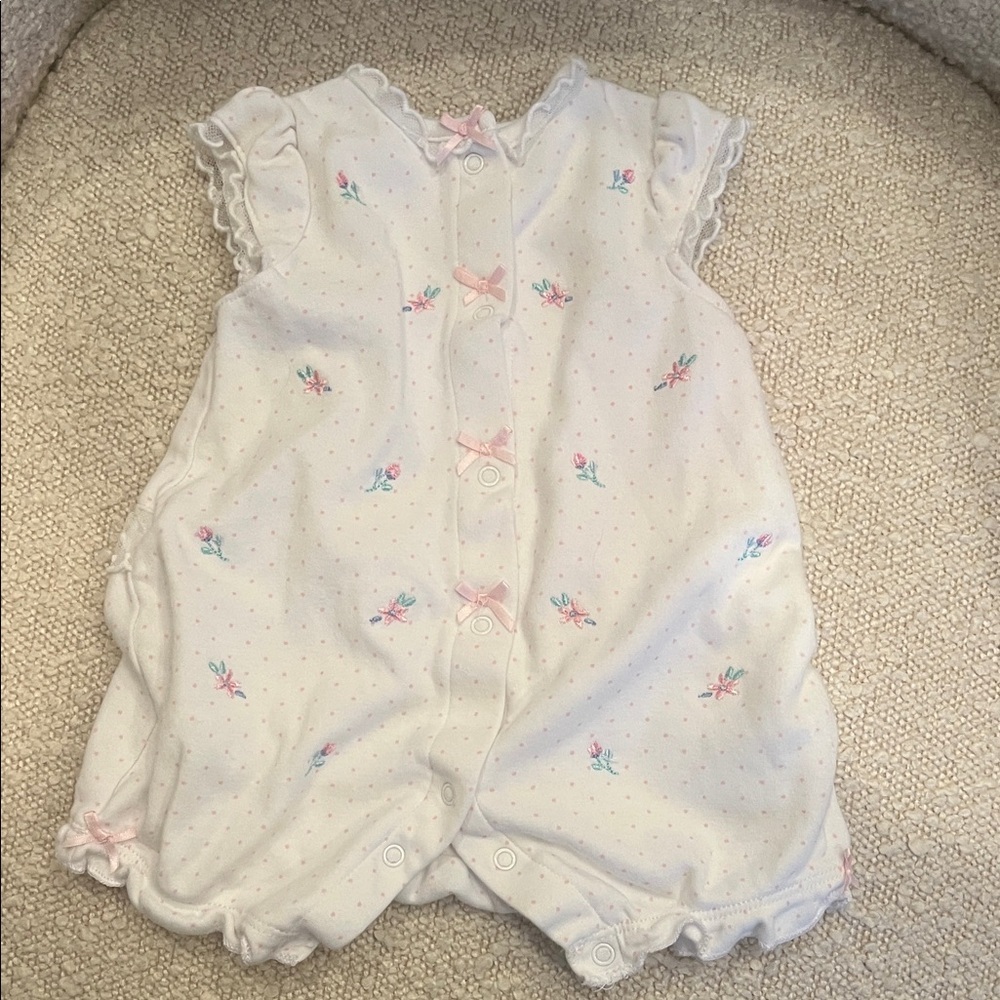Little Me Baby Girl White Romper with embroidered flowers 6M Spring Summer